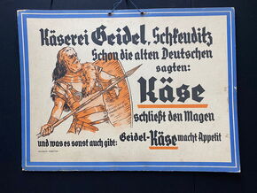 Käserei Seidel in Schkeuditz  / Werbepappe um 1930