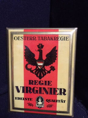 Oesterreichische Tabakregie Virginier abgekantetes Blechschild / Türschild / Aufsteller 