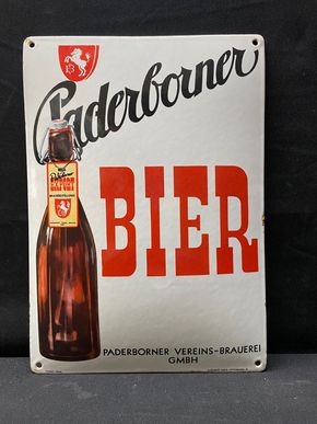 Paderborner Bier - Gewölbtes Emailleschild aus der Zeit um 1930