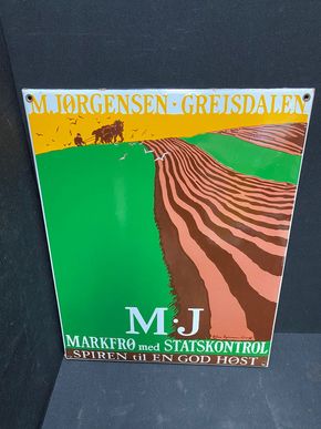 M. Jorgensen Grejsdalen - Feldsaatgut mit staatlicher Kontrolle (Emailleschild um 1950)