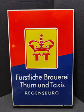 Fürstliche Brauerei Thurn und Taxis Regensburg Emailschild 57x37 cm - D um 1955
