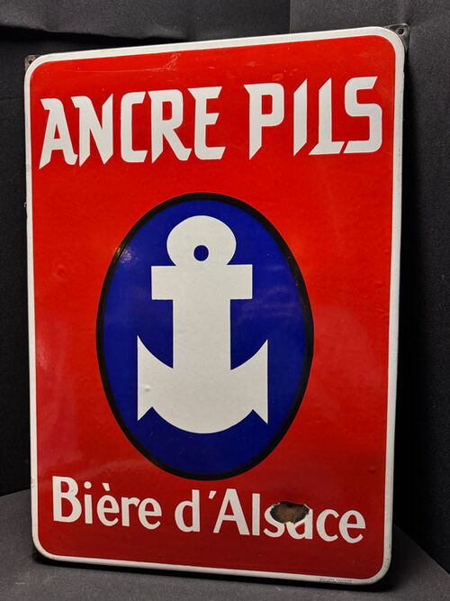 Ancre Pils - Biere d´Alsace Emailschild Anker - Bier 68 x 48 cm F um 1950