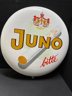 Juno Zigaretten - Juno bitte (Emailledeckel aus dem Jahr 1956)