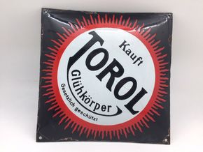 Kauft Torol Glühkörper Emailleschild D um 1915