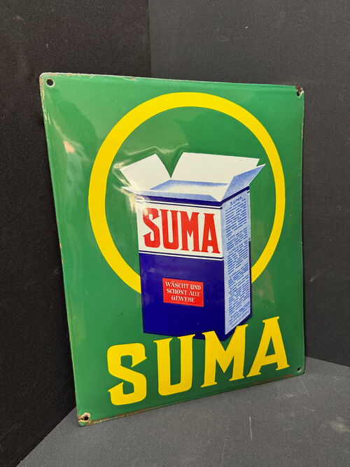 Suma Waschmittel (gewölbtes Emailleschild um 1930)