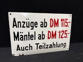 Preisschild einer  Schneiderei (gewölbt - um 1950)
