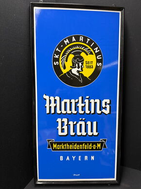 Sankt Martinus Brauerei - Martins Bräu / Marktheidenfeld Bayern (Emailleschild im Originalrahmen - Um 1950)