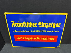 Fränkischer Anzeiger - Nürnberger Nachrichten (Emailleschild - Schräg abgekantet / 50er Jahre)