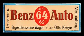 Benz Auto Vermietung Taxameter Blechschild um 1925/1930 