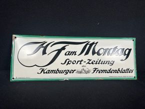 Emailschild Hamburger Fremdenblatt 40 x 14  cm Zuckerguss um 1910/15