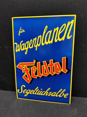 Feldtal Segeltuchsalbe für Wagenplanen (Blechschild 1930/1950)