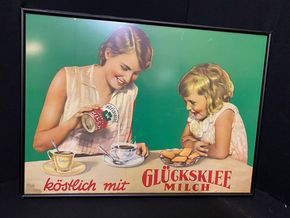 Glücksklee Milch - Gerahmtes Kleinplakat - Werbeschild  -  62 x 45 cm  - D um 1930 