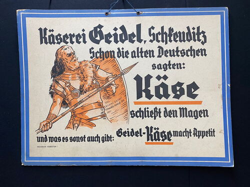 Käserei Seidel in Schkeuditz  / Werbepappe um 1930