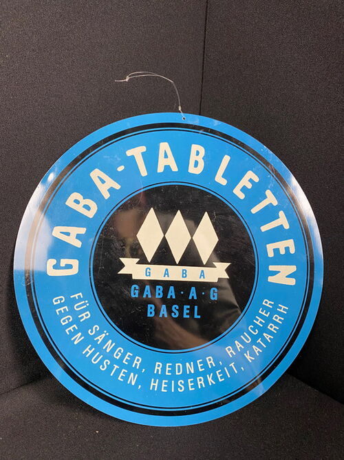 Gaba beugt vor ! Wybert Blechschild rund -  CH um 1930/50