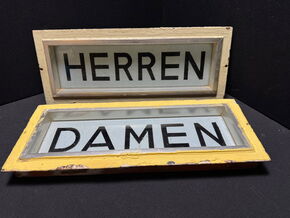 Herren & Damen - Glasschilder im Metallkorpus - Unikate Schwimmbad Umkleide WC  um 1920 /30