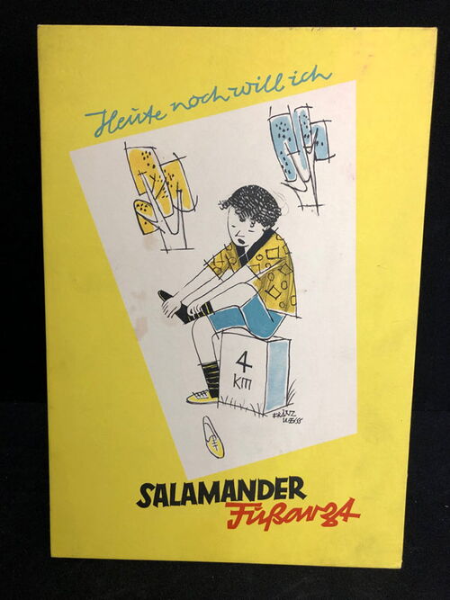 Salamander Werbepappe (26 x 18 cm) von Franz Weiss - Fußarzt Motiv gelb (50er Jahre / selten)