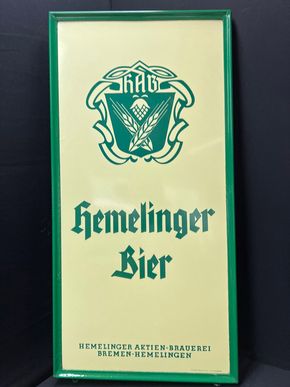 Hemelinger Aktien Brauerei Bremen (50er Jahre Emailleschild im Originalrahmen)