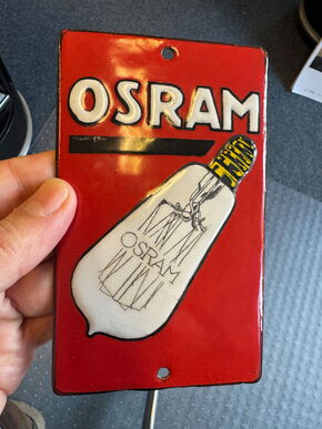Osram Türschild Emailschild Zipfelbirne 15 x 9 cm - D um 1915 - restauriert