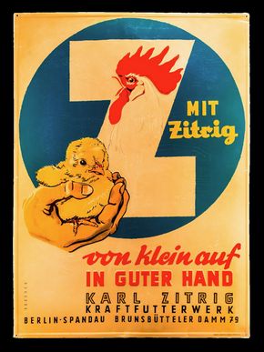 Zitrig Kraftfutterwerk "von klein auf in guter Hand " Großformatschild um 1925