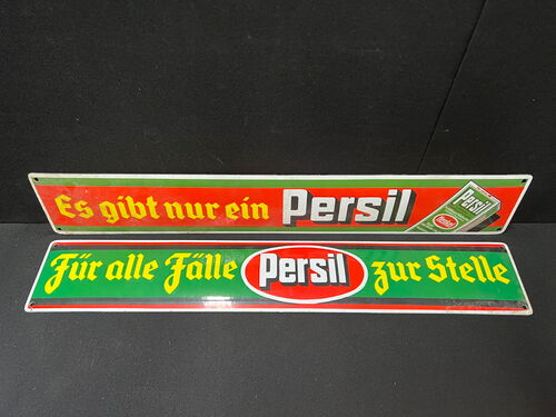 Persil Streifen 2er Set im ungeputzten Fundzustand (Emailleschilder um 1925)
