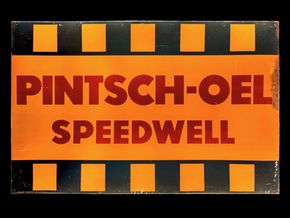 Pintsch-Oel Speedwell Blechschild Hanau / Berlin in unglaublicher Größe um 1920 