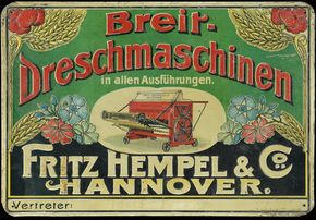 Fritz Hempel & Co. Hannover - Dreschmaschinen (Blechschild um 1905)