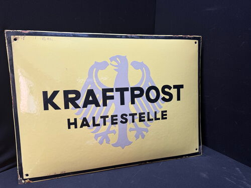 Kraftpost Haltestelle (Gewôlbtes Emailleschild um 1930)