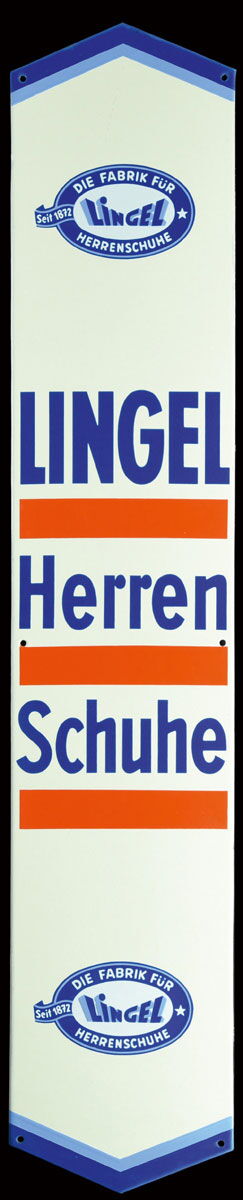 Lingel Herrenschuhe - XXL Emailleschild in ungewöhnlicher Form (Um 1930)