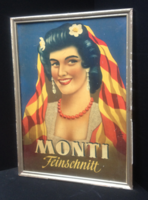 Monti Feinschnitt Werbepappe im Originalrahmen (62 x 44cm)