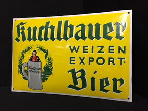 Kuchlbauer Weizen Export Bier Abensberg Niederbayern - Emailschild um 1925/30