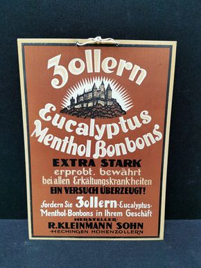 Zollern Eucalyptus Menthol Bonbons - Werbepappe um 1950