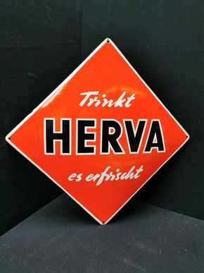 Herva - Trinkt Herva, es erfrischt! (50er Jahre Emailleschild)