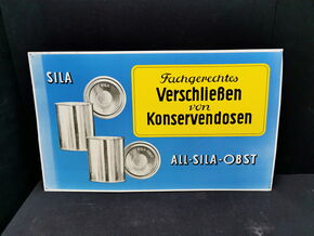 All-Sila Konservendosen für Obst - Blechschild aus der Zeit um 1955