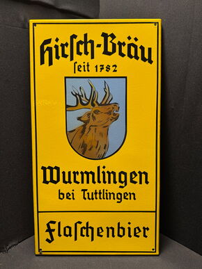 Hirschbräu Wurmlingen / Tuttlingen Emailschild 35 x 65 cm - extrem schwer emailliert