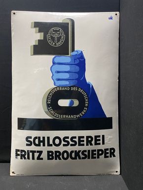 Schlosserei Fritz Brocksieper (Gewölbtes Emailleschild um 1930)