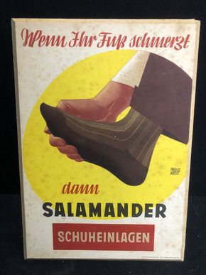 Salamander Werbepappe (22 x 16 cm) von Franz Weiss - Schuheinlagen Motiv (50er Jahre / selten)