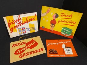 Konvolut alte Hinweisschilder Metylan Leim " Frisch gestrichen " Set 1 um 1960