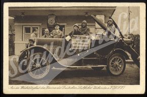 Postkarte mit Oldtimer, Dapolin- und Essozapfsäule - Deutscher Luftfahrt Verband 1921