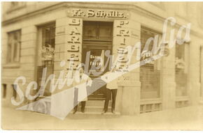 Postkarte mit altem Frisör Salon von Fr. Schultz