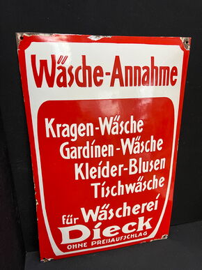 Wäscherei Dieck - Wäsche Annahme (Gewölbtes Emailleschild um 1900/1910)