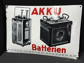 Alfred Luscher Dresden - Akku Batterien (Emailleschild um 1930)