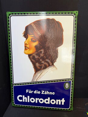Chlorodont - Für die Zähne (Neuzeitliches und abgekantetes Emailleschild)