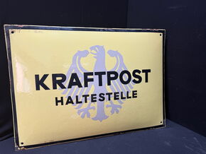 Kraftpost Haltestelle (Gewôlbtes Emailleschild um 1930)