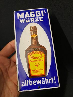 Maggi´s Würze altbewährt - Türschild Emailschild - breite Ausführung -  18 x 8,5 cm - D um 1925