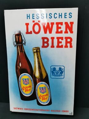 Hessisches Löwenbier - Export Emailschild (Abgekantet / Boos & Hahn)