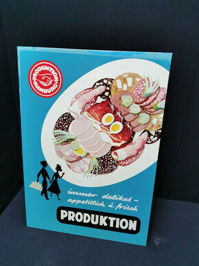 Produktion Hamburg - Fantastisches Blechschild der späten 50er Jahre (Top-Küchendekoration)