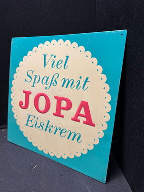 Viel Spass mit Jopa Eiskrem - 34 x 34 cm - Blechschild um 1955/60 Eis