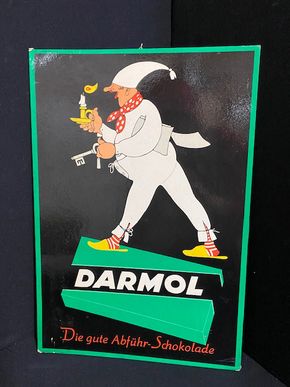 Darmol - die gute Abführschokolade - Werbeschild um 1955