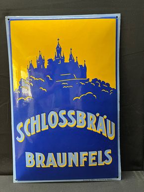 Schlossbräu Braunfels / Fantastisches, gewölbtes Emailleschild (1930/1950)