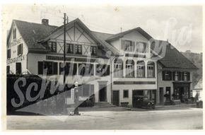 Postkarte mit alter Shell Zapfsäule